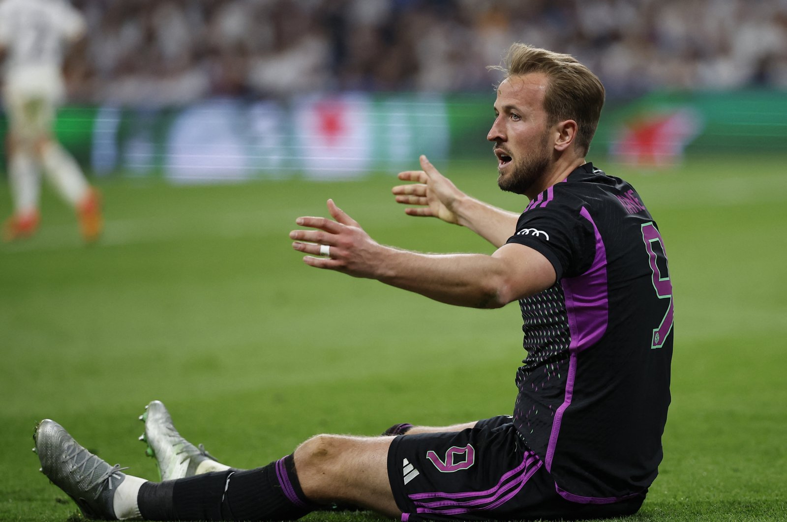 Bayern Munich&#039;s Harry Kane reacts during the Champions League semifinal match against Real Madrid at the Santiago Bernabeu, Madrid, Spain, May 8, 2024. (Reuters Photo)  