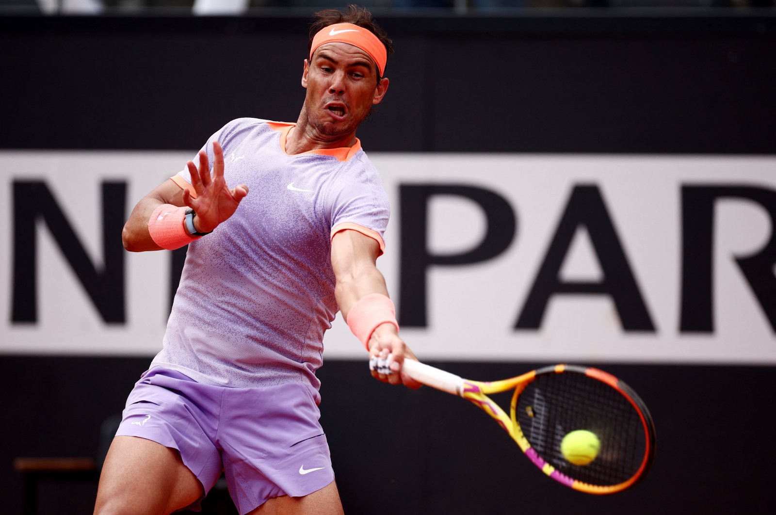 Spain&#039;s Rafael Nadal in action during his round of 128 match against Belgium&#039;s Zizou Bergs at the Italian Open, Rome, Italy, May 9, 2024. (Reuters Photo)