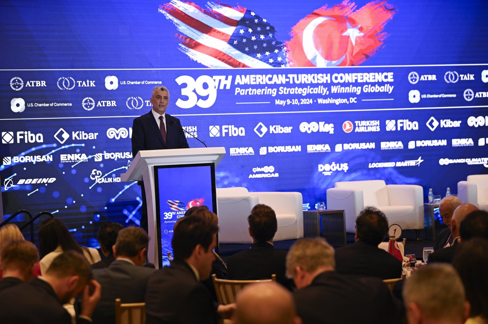Trade Minister Ömer Bolat speaks during the American-Turkish Conference in Washington, U.S., May 9, 2024. (AA Photo)