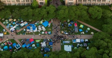 A drone view shows demonstrators rallying at a protest against Israel's war on Gaza, at the University of Washington in Seattle, Washington, U.S., May 7, 2024. (Reuters Photo)