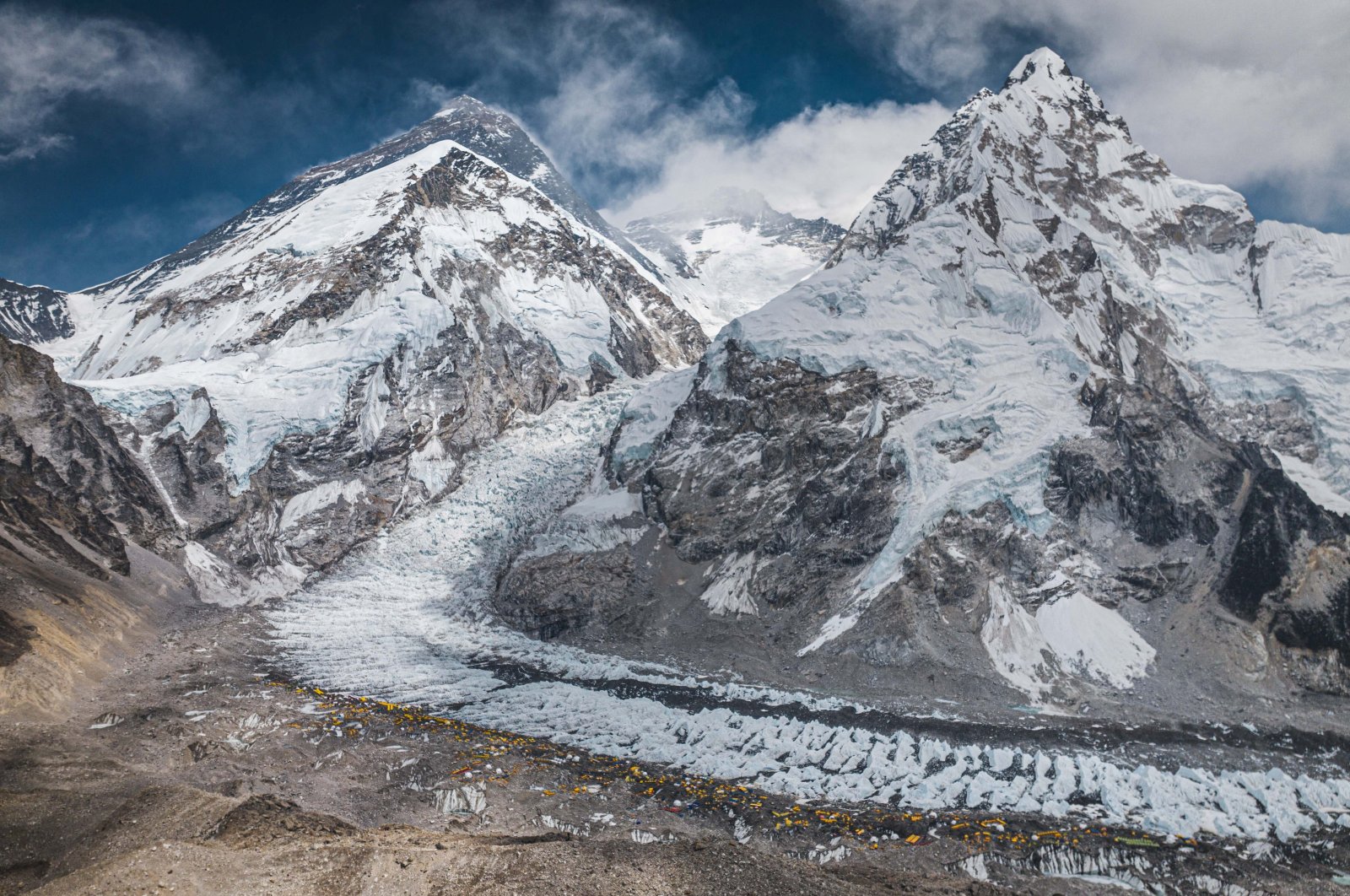 A drone view shows Mount Everest along with Khumbu Glacier and base camp in Nepal, April 30, 2024. (Reuters Photo)