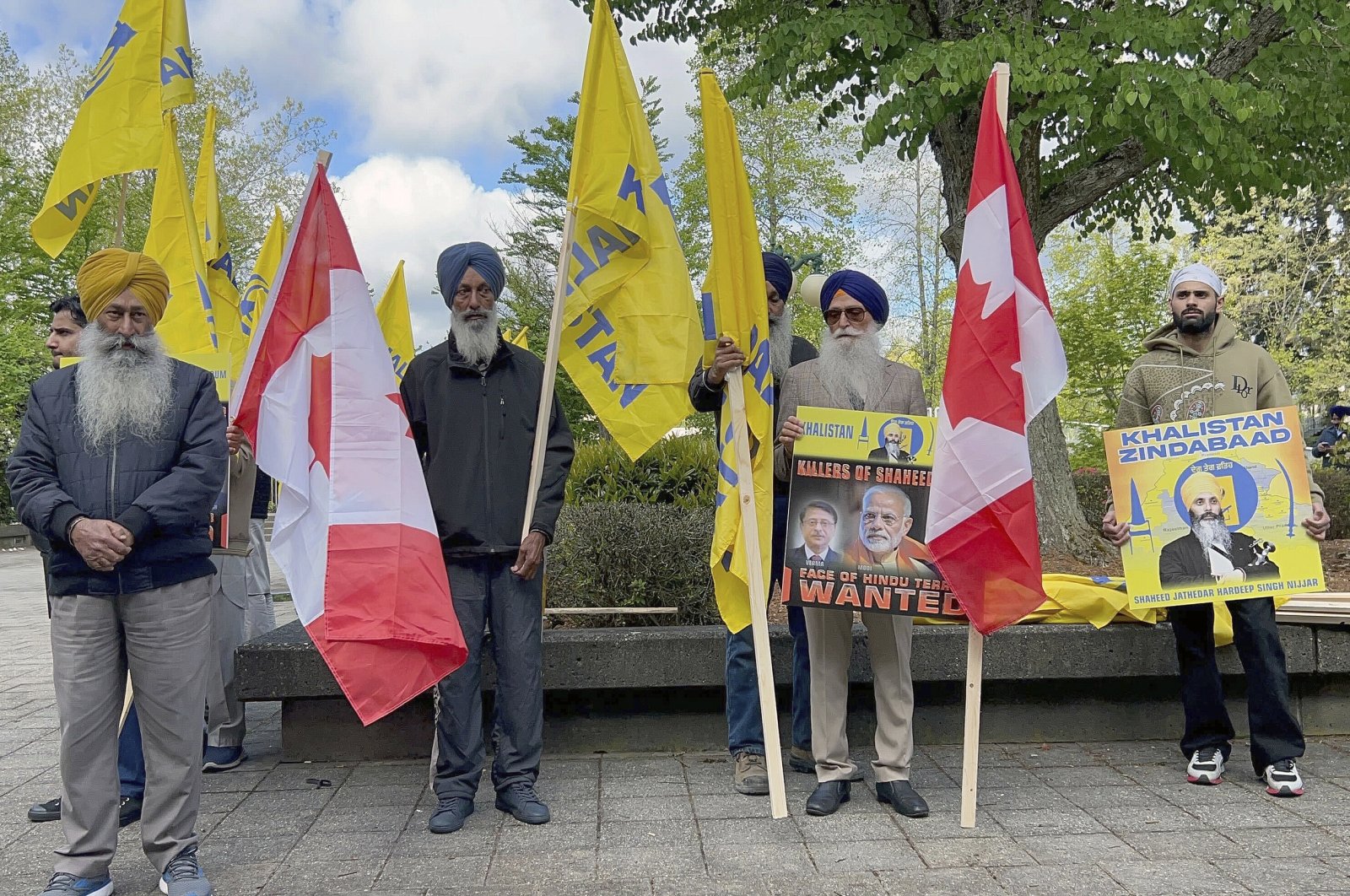 Members of British Columbia&#039;s Sikh community gather in front of the courthouse in Surrey, British Columbia, Canada, May 7, 2024. (AP Photo)