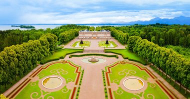 The aerial panoramic view of Herrenchiemsee Palace, built by the renowned Bavarian King Ludwig, Southern Bavaria, Germany. (Shutterstock Photo)
