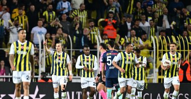Fenerbahçe's Çağlar Söyüncü (2nd L) celebrates after scoring against Kayserispor during the Süper Lig match at the Ülker Stadium, Istanbul, Türkiye, May 12, 2024. (AA Photo)