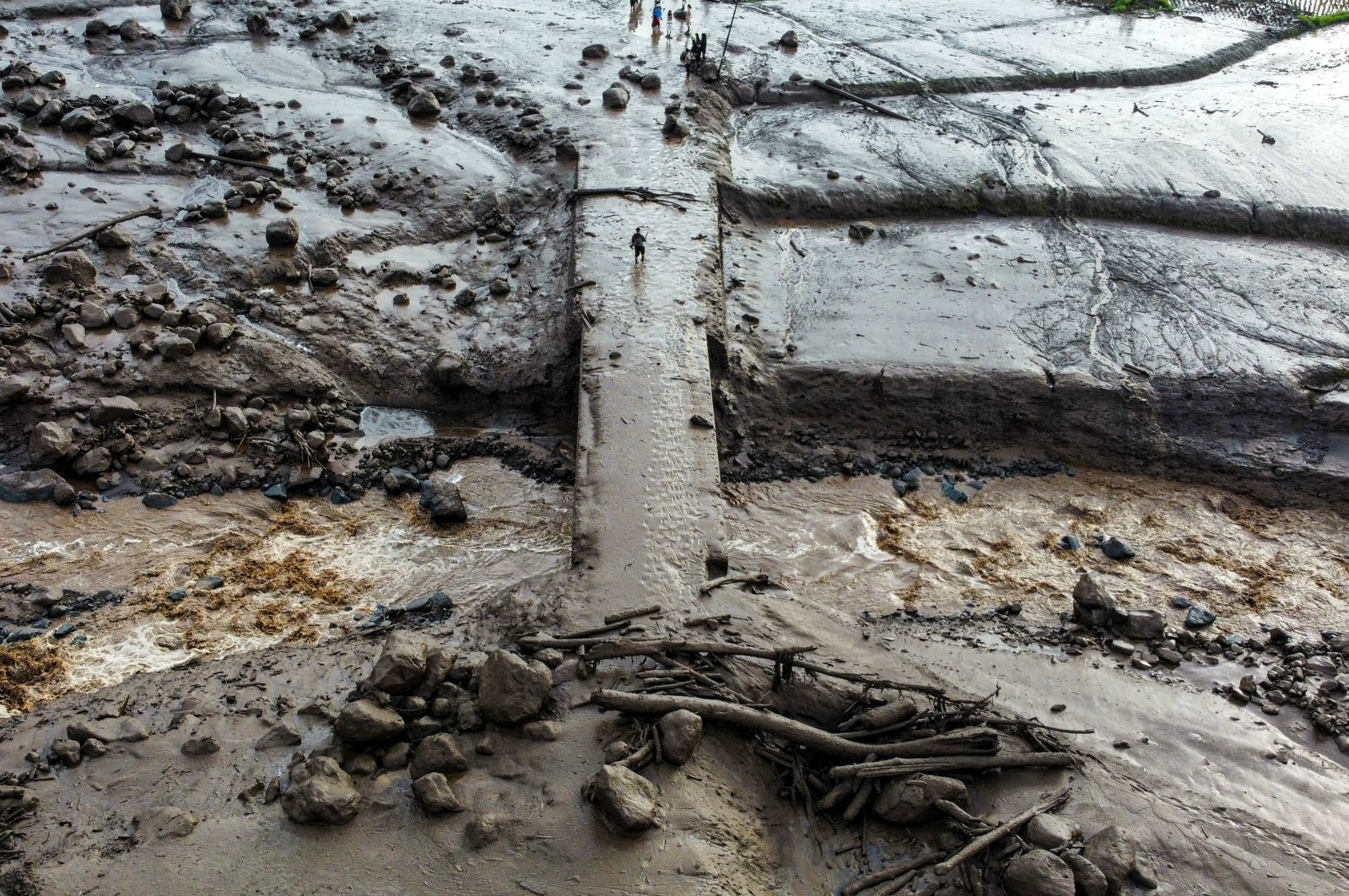 A drone view shows an area affected by heavy rain brought flash floods and landslides in Tanah Datar, West Sumatra province, Indonesia, May 12, 2024. (Reuters Photo)