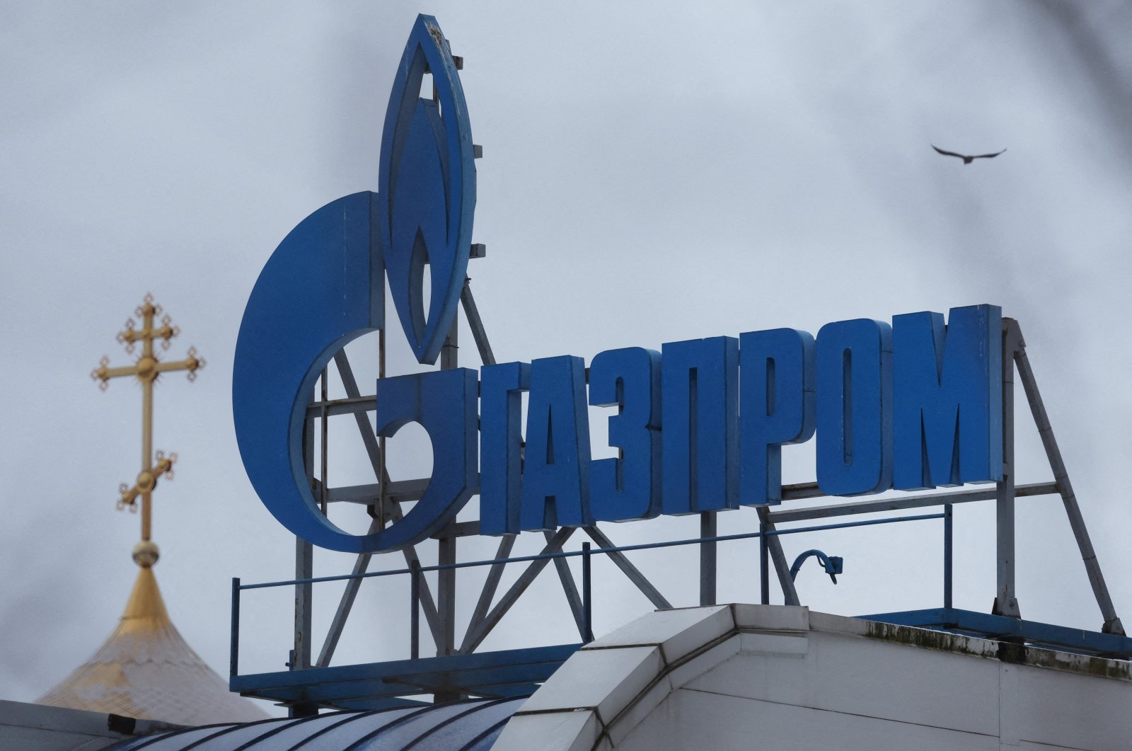 A view shows the Gazprom logo installed on the roof of a building in Saint Petersburg, Russia, Feb. 5, 2024. (Reuters Photo)