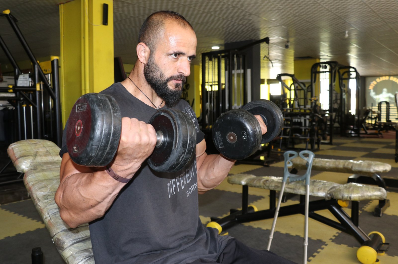 Turkish bodybuilder Halit Durak during a training session, Ağrı, Türkiye, May 13, 2024. (AA Photo)