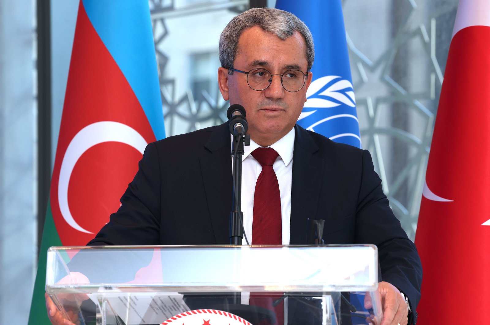 Ahmet Yıldız, Türkiye’s envoy to the U.N., speaks at Türkevi (Turkish House) in New York, April 25, 2024. (AA File Photo)