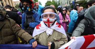 Georgian protesters rally against the controversial &quot;foreign influence&quot; bill in Tbilisi, Georgia, May 14, 2024. (AFP Photo)