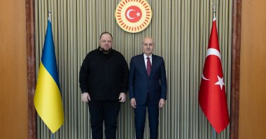 Turkish Parliament Speaker Numan Kurtulmuş and his Ukrainian counterpart Ruslan Stefanchuk in Ankara, May 14, 2024. (AA Photo)