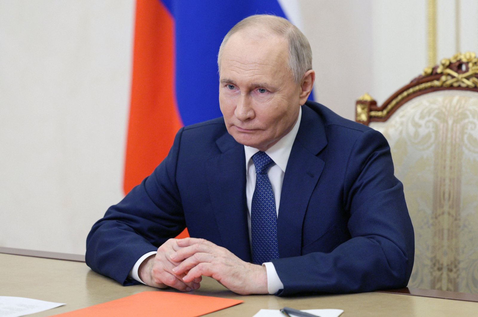 Russian President Vladimir Putin chairs a Security Council meeting via a videoconference in Moscow, Russia, May 13, 2024. (AFP Photo)