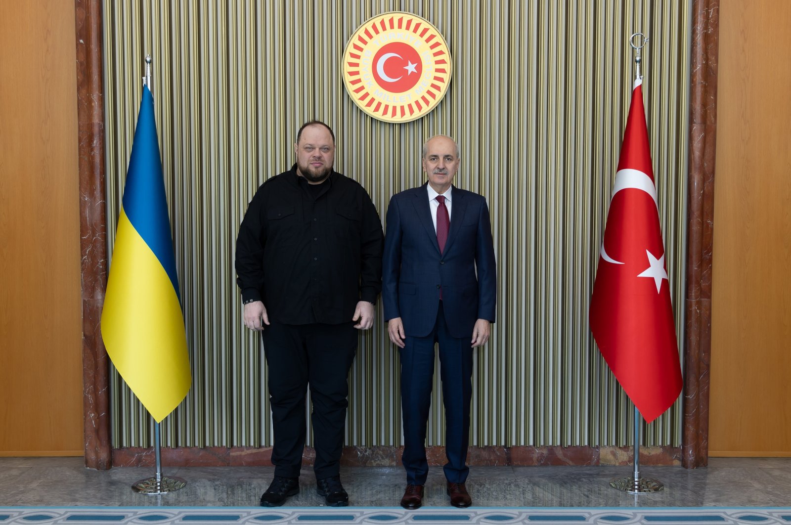 Turkish Parliament Speaker Numan Kurtulmuş and his Ukrainian counterpart Ruslan Stefanchuk in Ankara, May 14, 2024. (AA Photo)