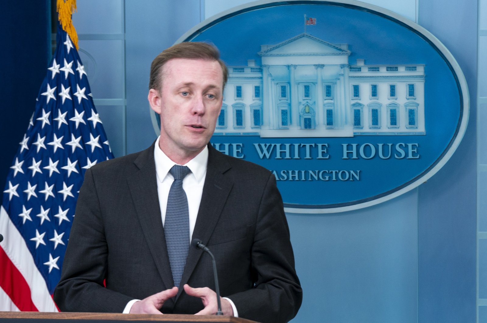  National Security Advisor Jake Sullivan responds to a question from the news media during the daily briefing at the White House in Washington, May 13, 2024. (EPA Photo)