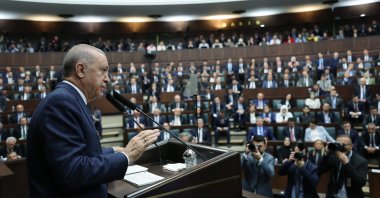 President Recep Tayyip Erdoğan speaks at his ruling Justice and Development Party’s (AK Party) parliamentary meeting in Ankara, Türkiye, May 15, 2024. (AA Photo)