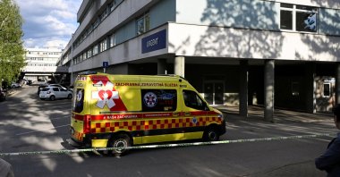 An ambulance passes by the F.D. Roosevelt University Hospital where Slovak Prime Minister Robert Fico was taken after a shooting incident in Handlova, Banska Bystrica, Slovakia, May 15, 2024. (Reuters Photo)