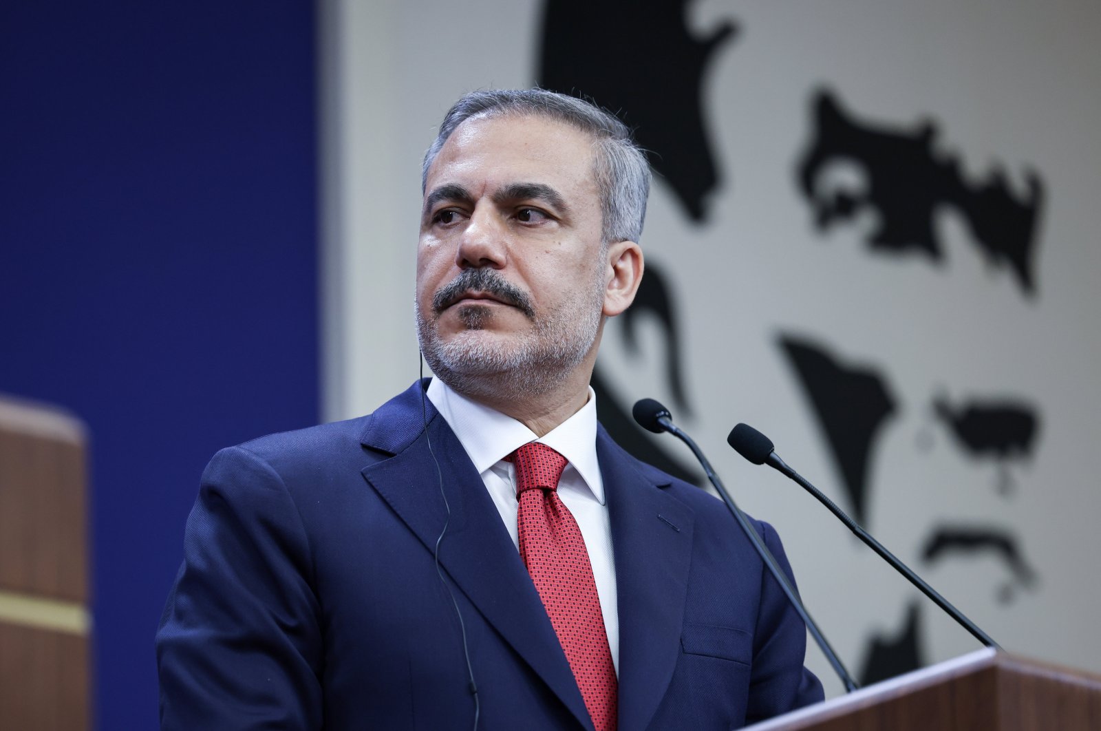 Foreign Minister Hakan Fidan speaks at a news conference in Ankara, May 14, 2024. (AA Photo)