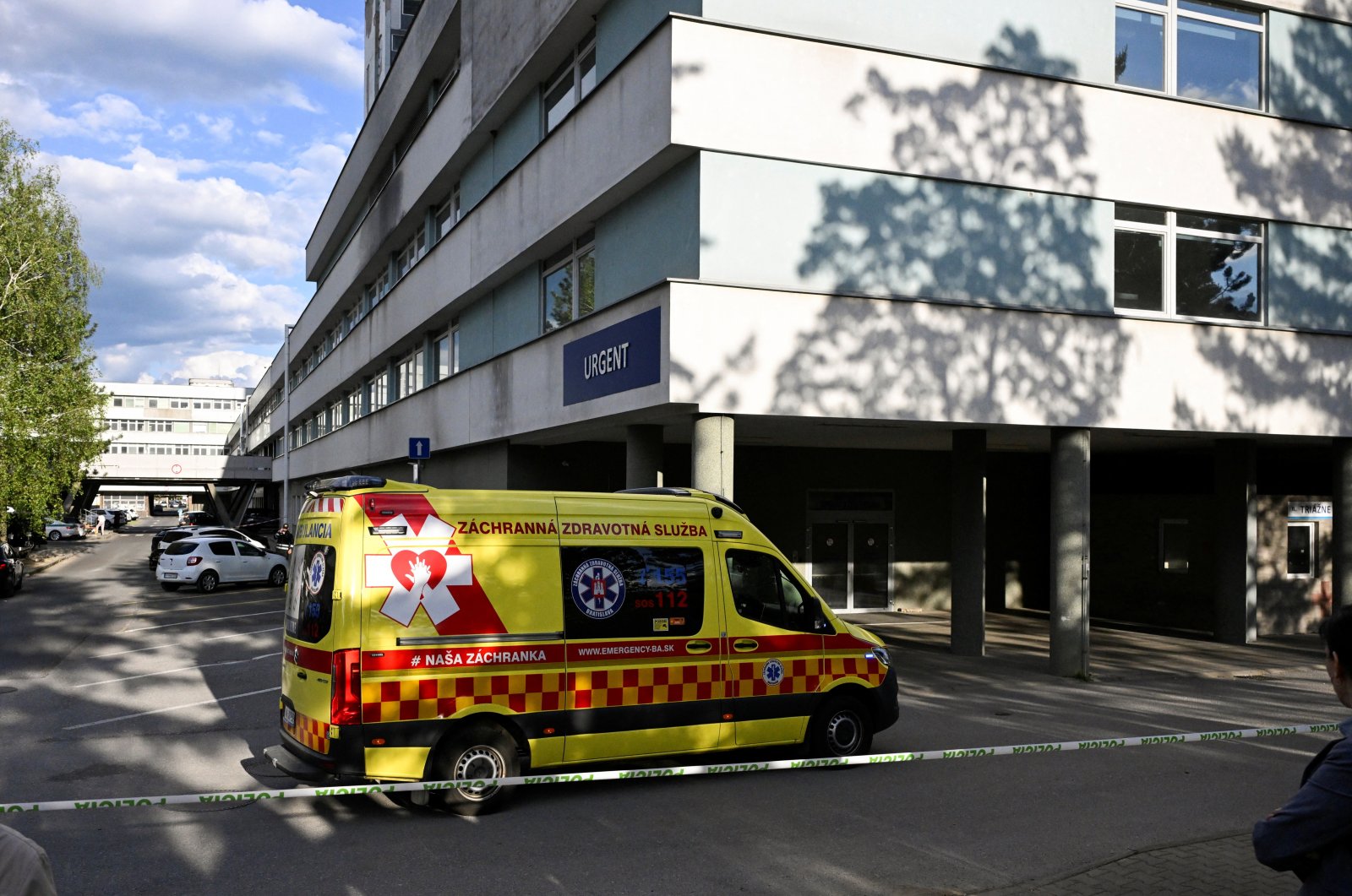 An ambulance passes by the F.D. Roosevelt University Hospital where Slovak Prime Minister Robert Fico was taken after a shooting incident in Handlova, Banska Bystrica, Slovakia, May 15, 2024. (Reuters Photo)