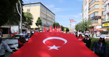 As part of the celebration events, students gathered in Hürriyet Square and walked from Gazi Street to the Atatürk Monument, Çorum, Türkiye, ‎May ‎16, ‎2024. (AA Photo)