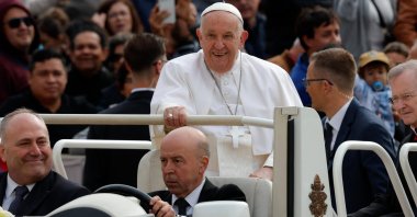 Pope Francis greets people on the occasion of the weekly general audience in St. Peter&#039;s Square, Vatican City, May 8, 2024. (EPA Photo)
