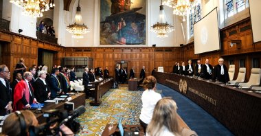 The judges enter the courtroom during a hearing at the International Court of Justice (ICJ) on Israel's attacks on Gaza’s Rafah, at the Peace Palace, The Hague, Netherlands, May 16, 2024. (EPA Photo)
