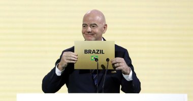 FIFA President Gianni Infantino announces Brazil as the winning country to host the 2027 Women&#039;s World Cup during the 74th FIFA Congress, Bangkok, Thailand, May 17, 2024. (EPA Photo)
