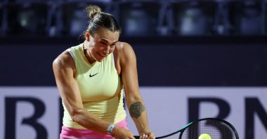 Belarus' Aryna Sabalenka in action during her semifinal match against Danielle Collins at the Italian Open, Foro Italico, Rome, Italy, May 16, 2024. (Reuters Photo) 