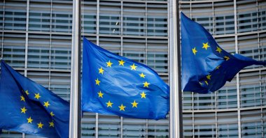 European Union flags fly outside the European Commission headquarters in Brussels, Belgium, March 1, 2023. (Reuters File Photo)