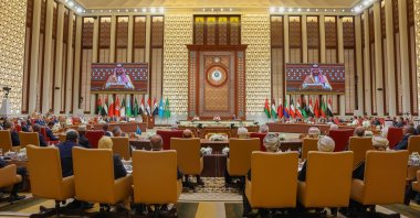 A handout photo made available by the official Bahrain News Agency (BNA) shows Arab leaders and representatives attending the 33rd Arab League Summit in Manama, Bahrain, May 16, 2024.  (Bahrain News Agency Handout via EPA)