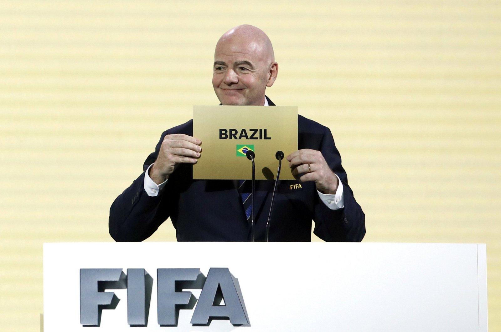 FIFA President Gianni Infantino announces Brazil as the winning country to host the 2027 Women&#039;s World Cup during the 74th FIFA Congress, Bangkok, Thailand, May 17, 2024. (EPA Photo)