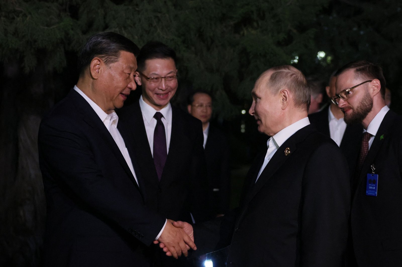 China&#039;s President Xi Jinping (L) and Russia&#039;s President Vladimir Putin shake hands after their talks, Beijing, China, May 16, 2024. (AFP Photo)