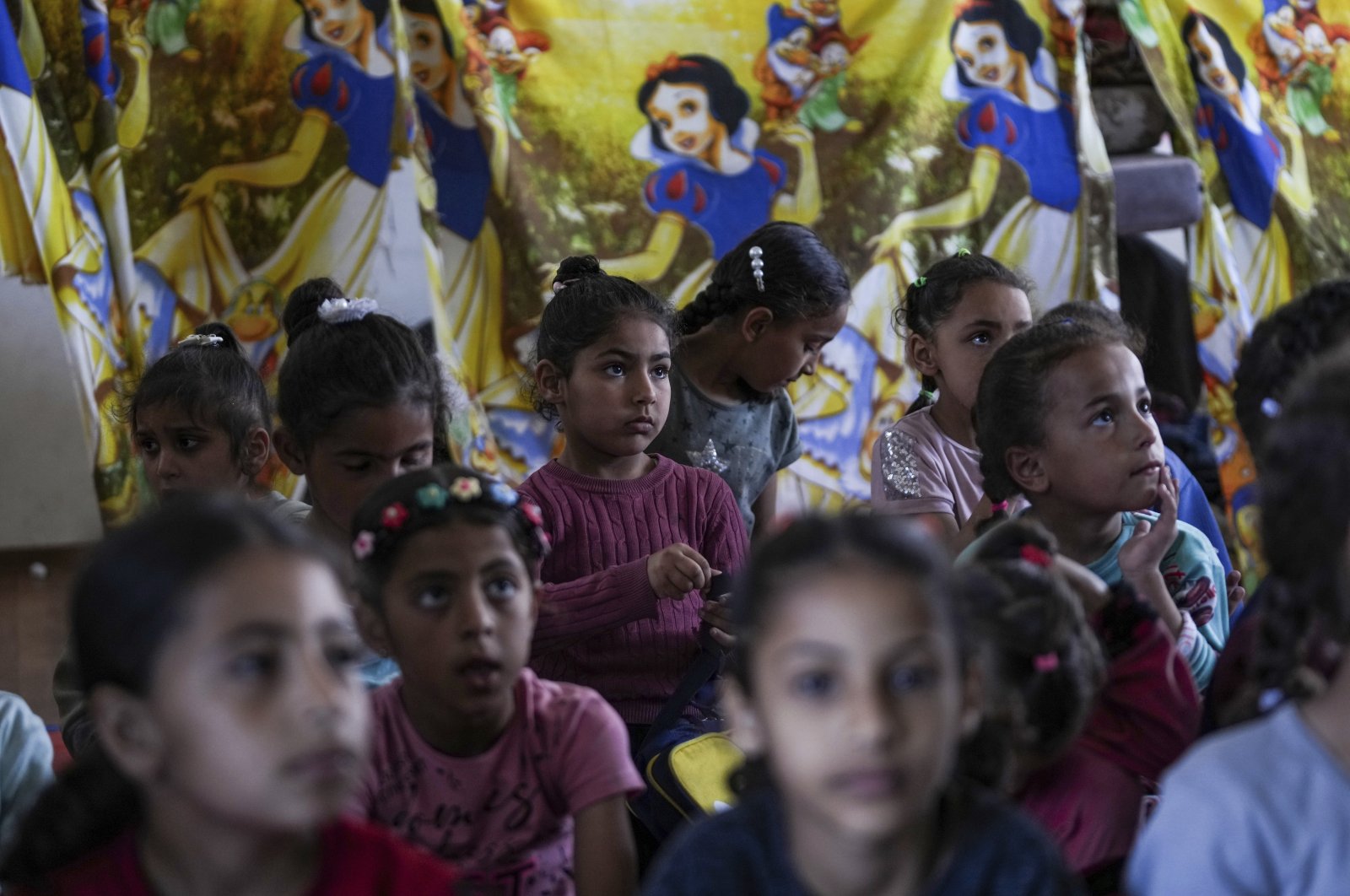 Children attend an activity at a makeshift class, Deir al-Balah, Palestine, April 20, 2024. (AP Photo)