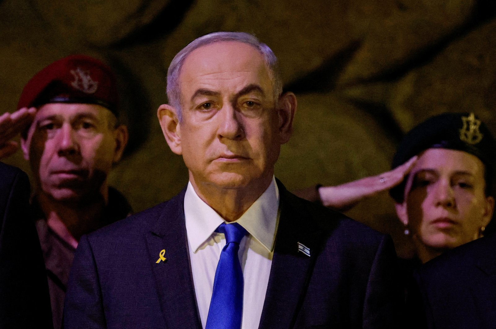 Israeli Prime Minister Benjamin Netanyahu (C) attends a wreath-laying ceremony marking Holocaust Remembrance Day, the World Holocaust Remembrance Center, west Jerusalem, Israel, May 6, 2024. (Reuters Photo)