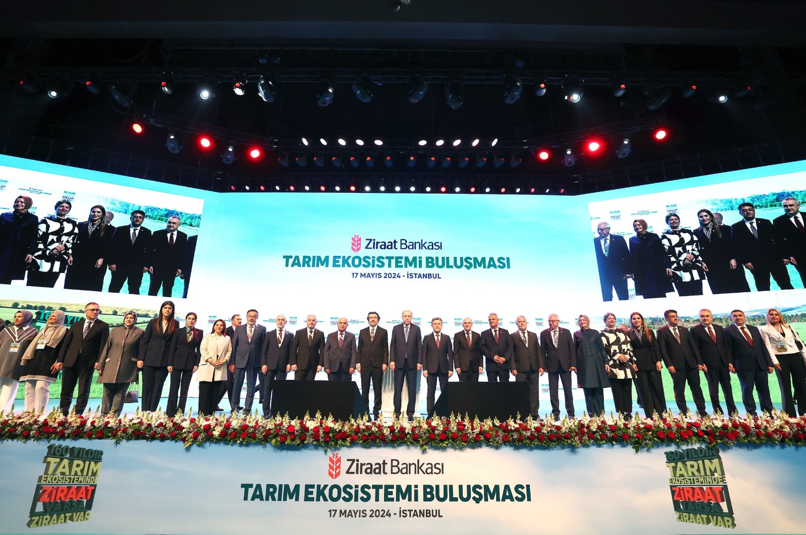 President Recep Tayyip Erdoğan (center) at a meeting on agriculture organized by Turkish state-run lender Ziraat Bank in Istanbul, May 17, 2024. (IHA Photo)