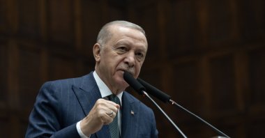 President Recep Tayyip Erdoğan speaks at his ruling Justice and Development Party&#039;s (AK Party) parliamentary group meeting in Turkish Parliament, May 15, 2024. (AA Photo)