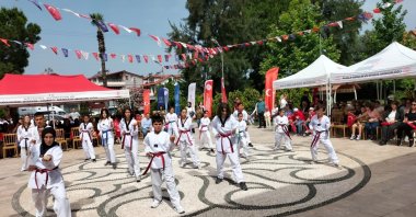 Children perform karate demonstrations as part of the festivities Köyceğiz in Muğla, Türkiye, May 19, 2024. (IHA Photo)
