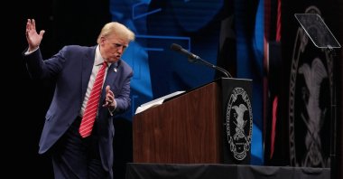 Former U.S. President and Republican presidential candidate Donald Trump delivers a speech during the annual National Rifle Association (NRA) meeting in Dallas, Texas, U.S., May 18, 2024. (Reuters Photo)