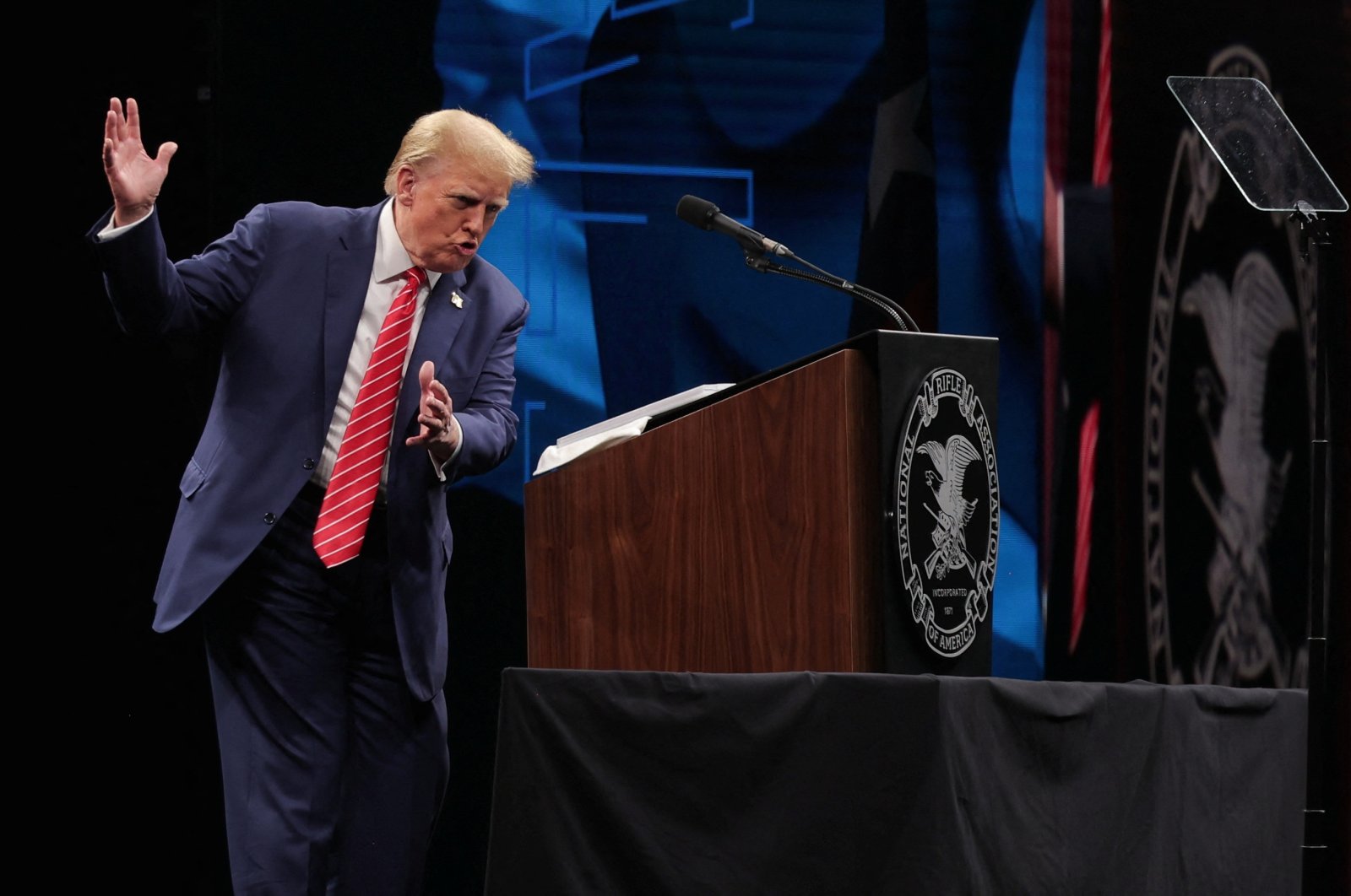 Former U.S. President and Republican presidential candidate Donald Trump delivers a speech during the annual National Rifle Association (NRA) meeting in Dallas, Texas, U.S., May 18, 2024. (Reuters Photo)