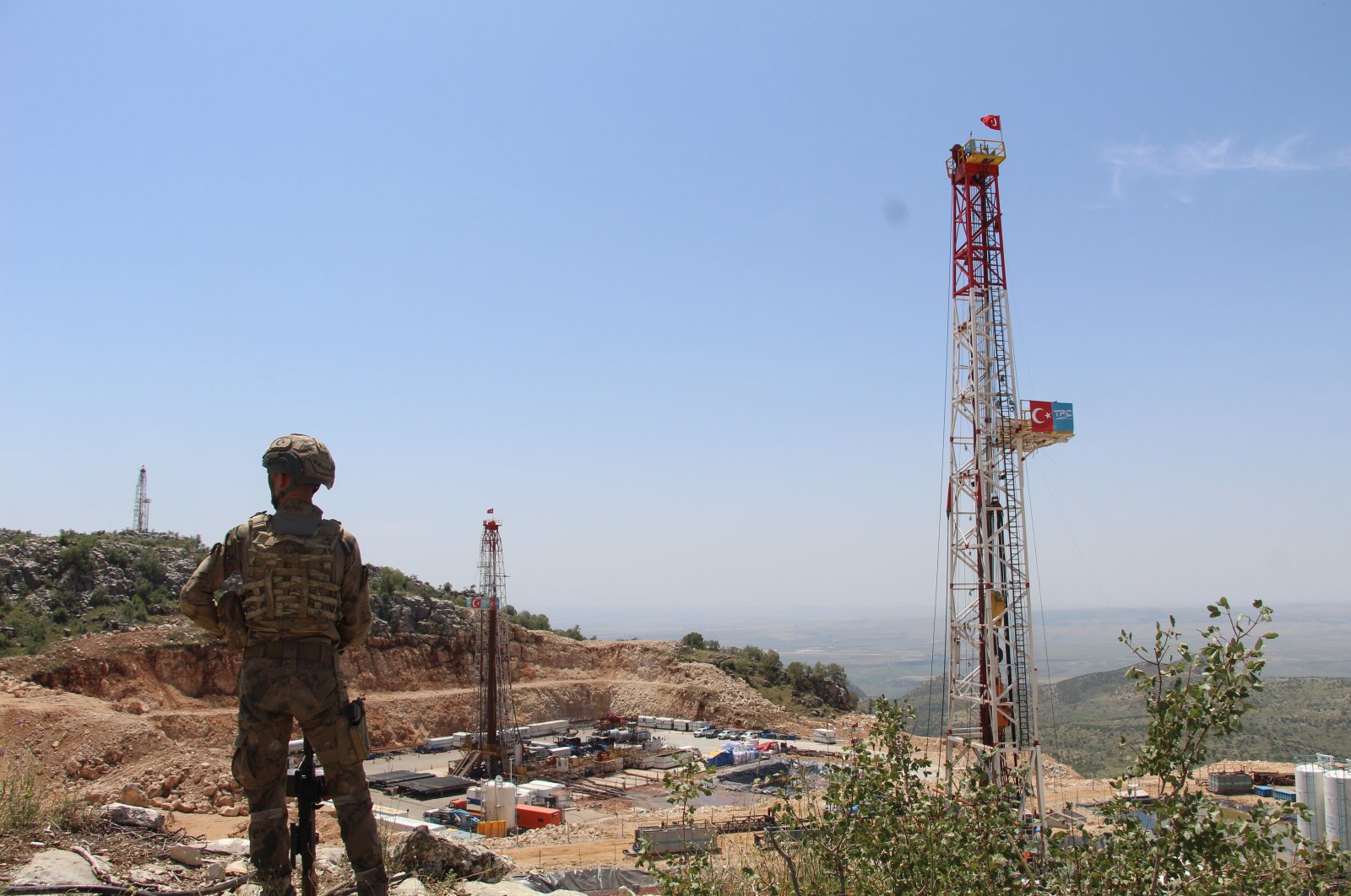 A soldier stands guard near an oil field in the Gabar region in Şırnak province, southeastern Türkiye, May 19, 2024. (IHA Photo)