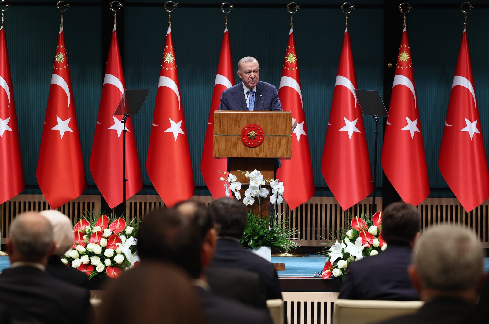 President Recep Tayyip Erdoğan speaks at a news conference following a cabinet meeting in the capital Ankara, May 20, 2024. (AA Photo)