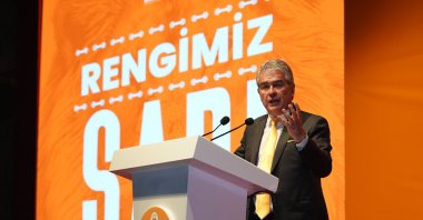 Galatasaray presidential candidate, Süheyl Batum, speaks during the meeting at the Raffles Hotel, Istanbul, Türkiye, May 20, 2024. (AA Photo)