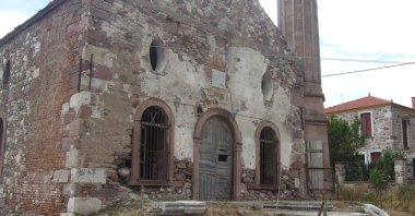 Valide Mosque sits in disrepair amid slowed restoration work on the island of Lesbos, Greece, May 21, 2024. (AA Photo)