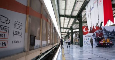 A train carrying humanitarian aid at the station, Ankara, Türkiye, May 21, 2024. (AA Photo)