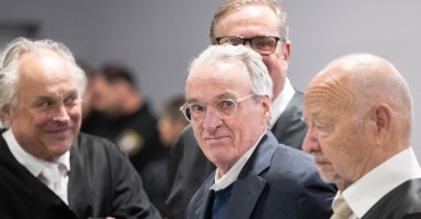 Heinrich XIII Prinz Reuss (C) arrives for his trial at the Higher Regional Court in Frankfurt, Germany, May 21, 2024. (EPA Photo)