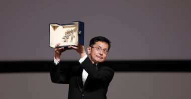 Goro Miyazaki poses with the award during the Palme D&#039;Or awarding ceremony during the 77th annual Cannes Film Festival, Cannes, France, May 20, 2024. (EPA Photo)