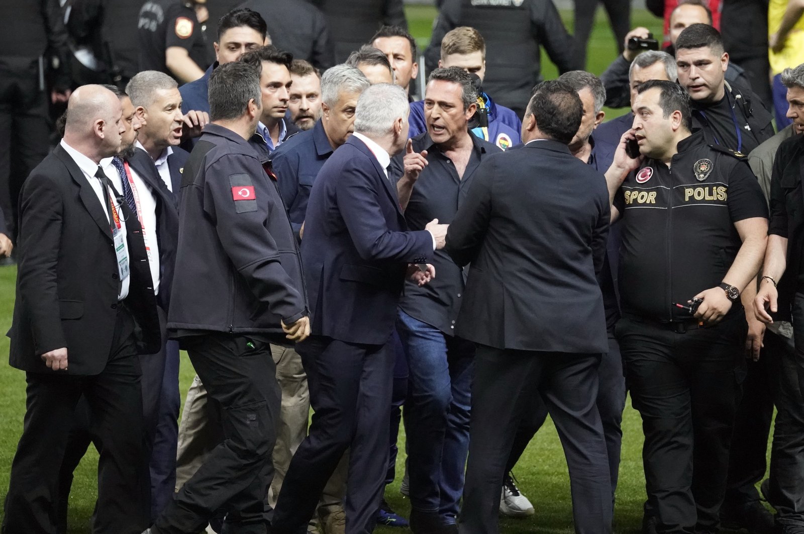 Fenerbahçe President Ali Koç (C) during an altercation after the match against Galatarasay at the RAMS Park, Istanbul, Türkiye, May 20, 2024. (AA Photo)