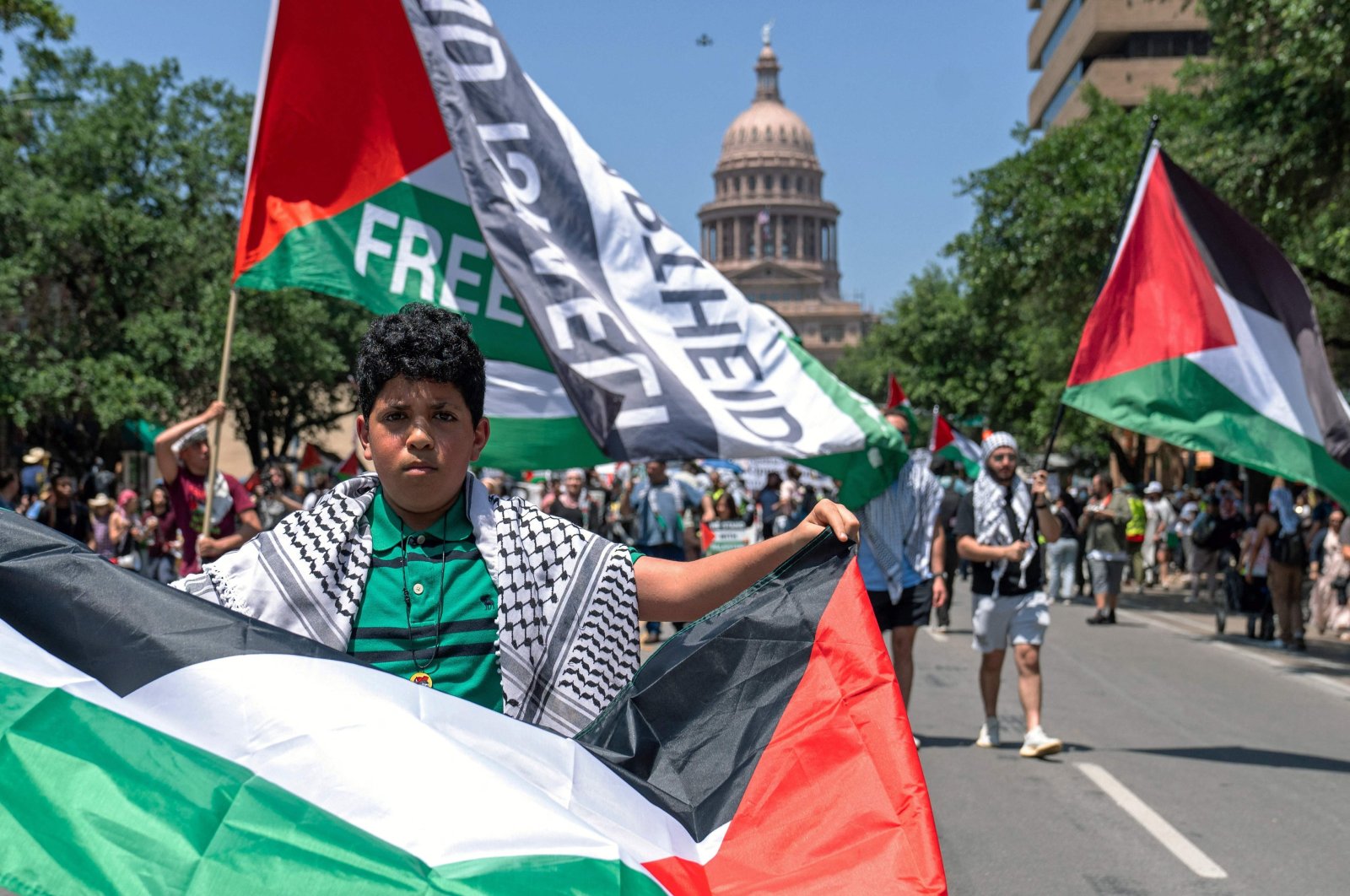 A pro-Palestinian demonstrators rally to mark the Nakba anniversary outside the Texas State Capitol building in Austin, Texas, U.S., May 19, 2024. (AFP Photo)