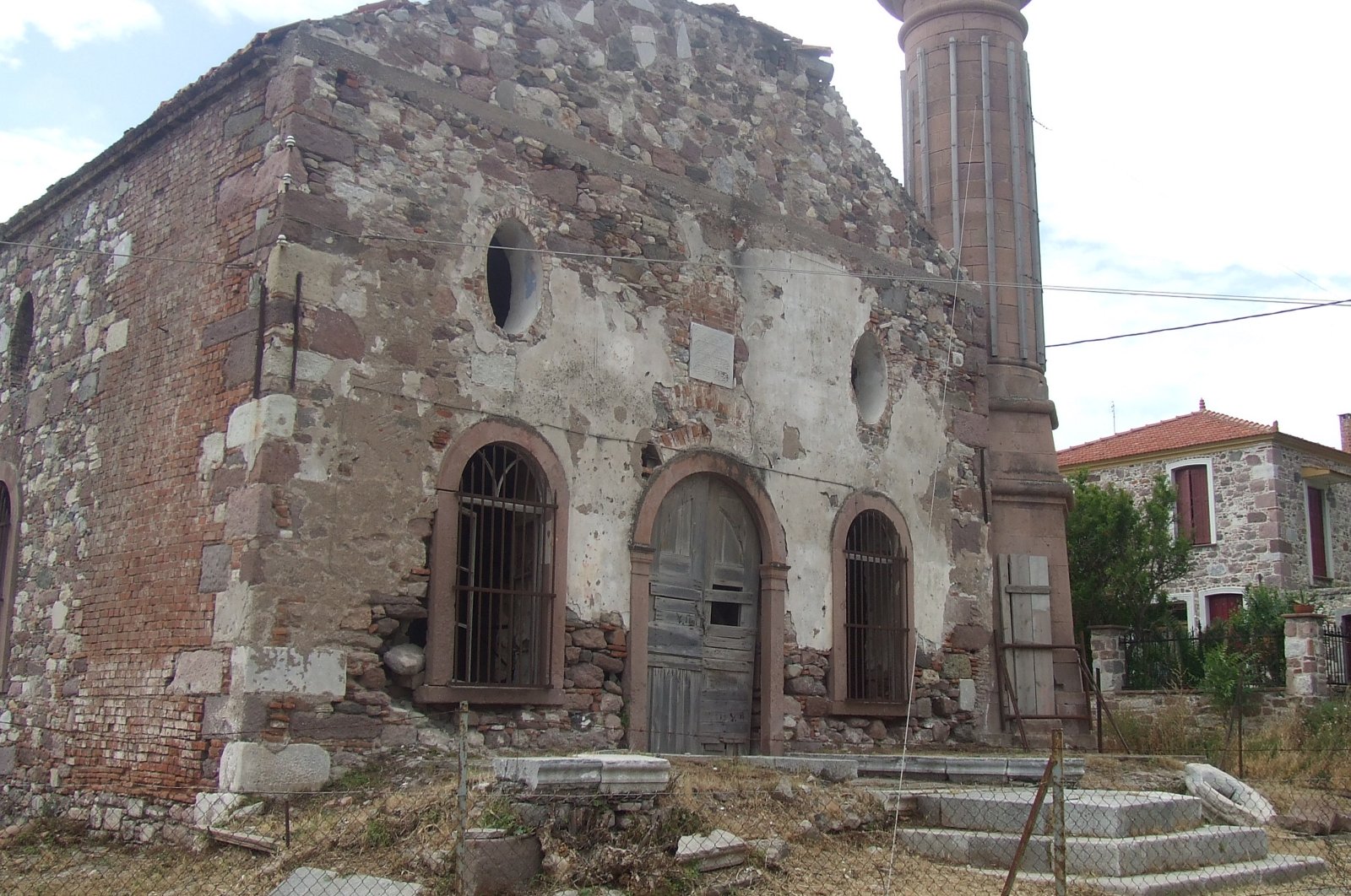 Valide Mosque sits in disrepair amid slowed restoration work on the island of Lesbos, Greece, May 21, 2024. (AA Photo)