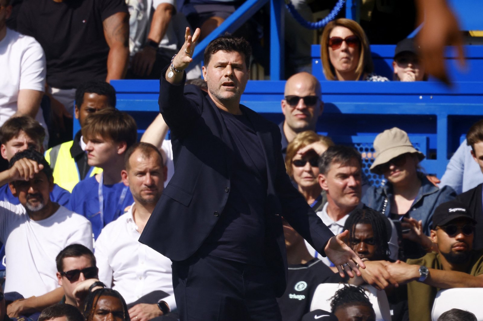 Chelsea manager Mauricio Pochettino reacts during the match against Bournemouth at the Stamford Bridge, London, U.K., May 19, 2024. (Reuters Photo) 