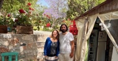 A photo of Leyla Yvonne Ergil and Aras Akanaras from the festival committee of Datça Kültür Sanat Dayanışması (Datça Culture and Arts Solidarity), Datça, Türkiye, May 20, 2024. (Photo Courtesy of Leyla Yvonne Ergil)