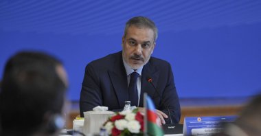 Foreign Minister Hakan Fidan speaks at the meeting at the Turkish Parliament, in the capital Ankara, Türkiye, May 22, 2024. (AA Photo)